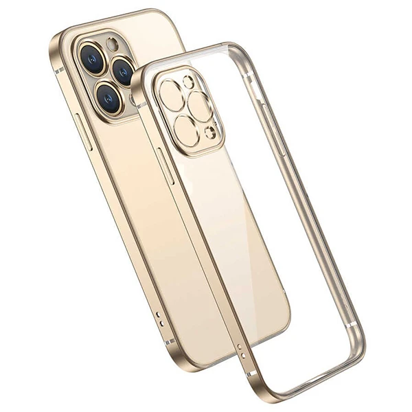 iPhone 13 Pro Renkli Kenar Şeffaf Kılıf Kamera Korumalı Silikon Kılıf-(5775) - Mor