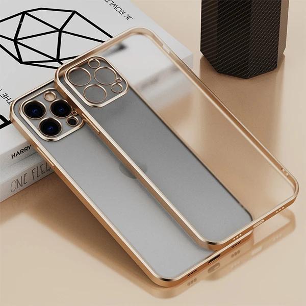 iPhone 13 Pro Renkli Kenar Şeffaf Kılıf Kamera Korumalı Silikon Kılıf-(5775) - Mor