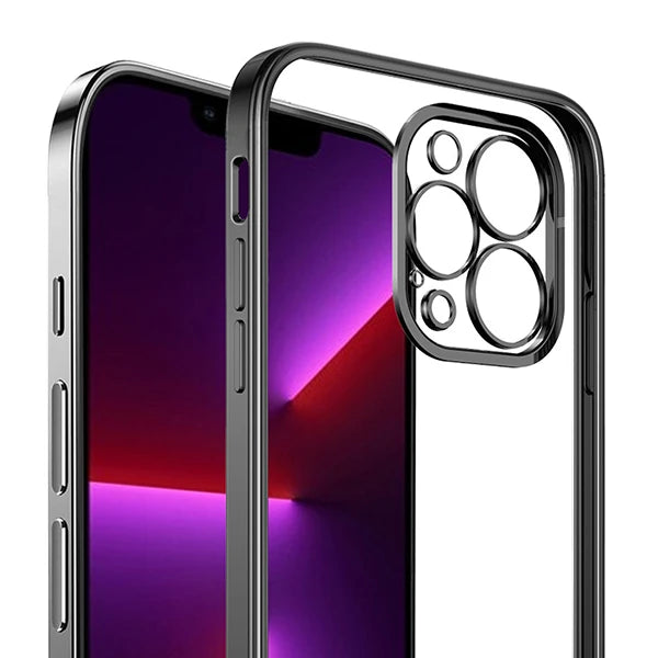 iPhone 13 Pro Renkli Kenar Şeffaf Kılıf Kamera Korumalı Silikon Kılıf-(5775) - Mor