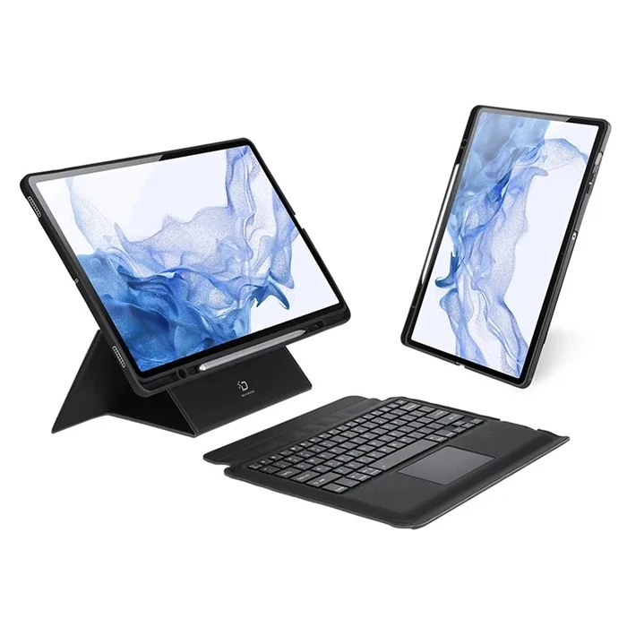 DUX DUCIS Galaxy Tab S8+ / S7+ / S7 FE İçin Ayrılabilir Bluetooth Klavye Touchpad PU Deri Kılıf-(5775) - Siyah