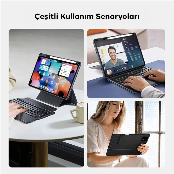 DUX DUCIS Galaxy Tab S8+ / S7+ / S7 FE İçin Ayrılabilir Bluetooth Klavye Touchpad PU Deri Kılıf-(5775) - Siyah