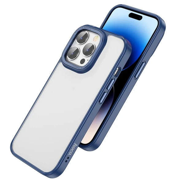 Hoco iPhone 14 Pro Golden Shield Frosted Silikon Telefon Kılıfı-(5775) - Lacivert