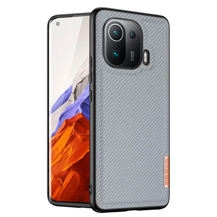 Dux Ducis Fino Serisi Xiaomi Mi 11 Pro Kılıf Premium Dokuma Silikon Kılıf-(5775) - Gri