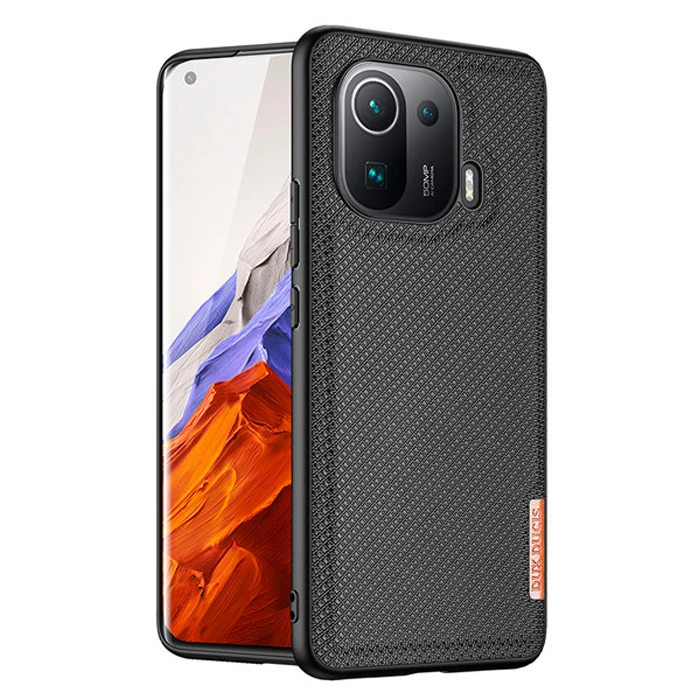 Dux Ducis Fino Serisi Xiaomi Mi 11 Pro Kılıf Premium Dokuma Silikon Kılıf-(5775) - Gri