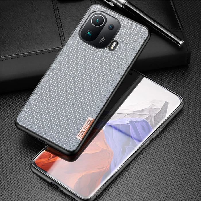 Dux Ducis Fino Serisi Xiaomi Mi 11 Pro Kılıf Premium Dokuma Silikon Kılıf-(5775) - Gri