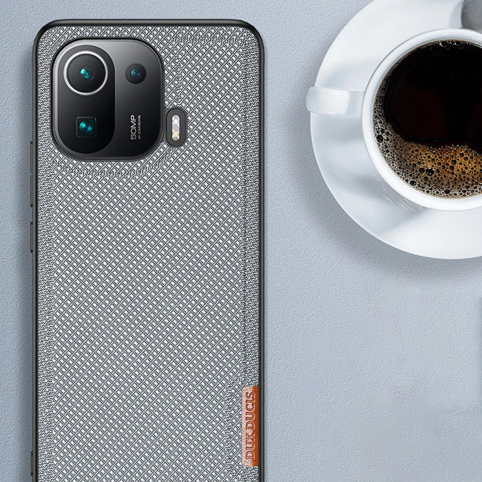 Dux Ducis Fino Serisi Xiaomi Mi 11 Pro Kılıf Premium Dokuma Silikon Kılıf-(5775) - Gri