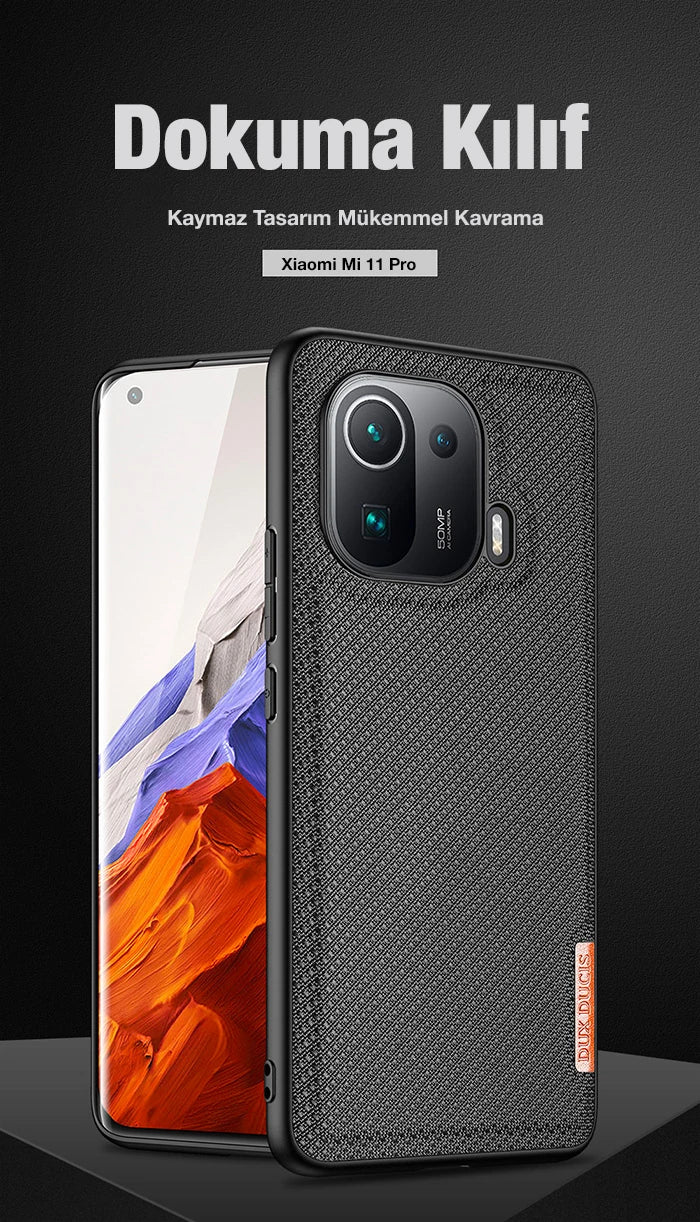 Dux Ducis Fino Serisi Xiaomi Mi 11 Pro Kılıf Premium Dokuma Silikon Kılıf-(5775) - Gri