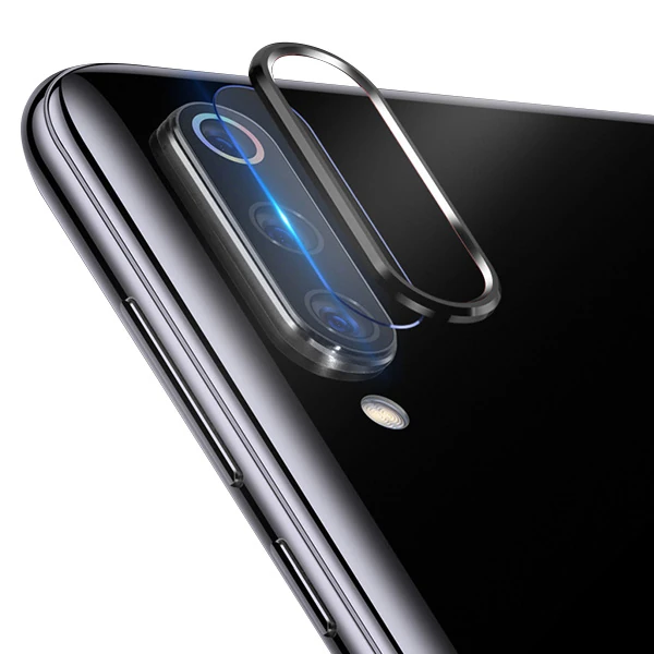 Xiaomi Mi CC9/CC9E/ Mi A3 Kamera Koruma Metal Lens+ Kırılmaz Cam Set-(5775) - Siyah