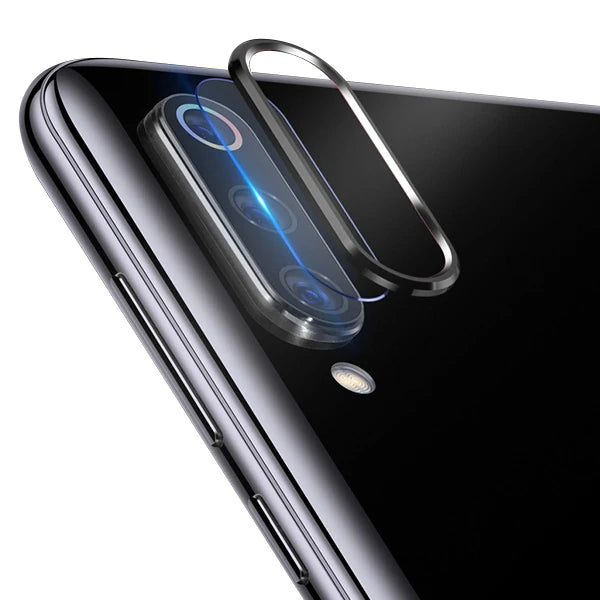 Xiaomi Mi CC9/CC9E/ Mi A3 Kamera Koruma Metal Lens+ Kırılmaz Cam Set-(5775) - Siyah