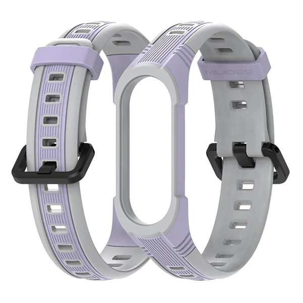 Mijobs Xiaomi Mi Band 5-4 Çift Renk Kayış Kordon-(5775) - Gri-Mor