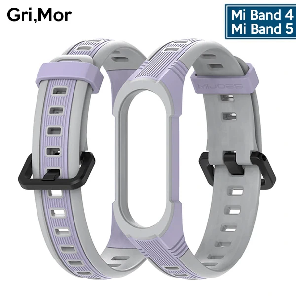 Mijobs Xiaomi Mi Band 5-4 Çift Renk Kayış Kordon-(5775) - Gri-Mor