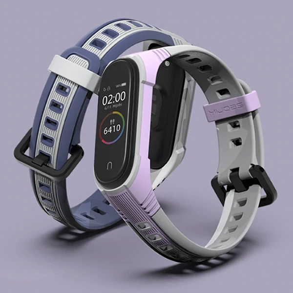 Mijobs Xiaomi Mi Band 5-4 Çift Renk Kayış Kordon-(5775) - Gri-Mor