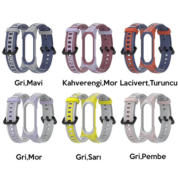 Mijobs Xiaomi Mi Band 5-4 Çift Renk Kayış Kordon-(5775) - Gri-Mor