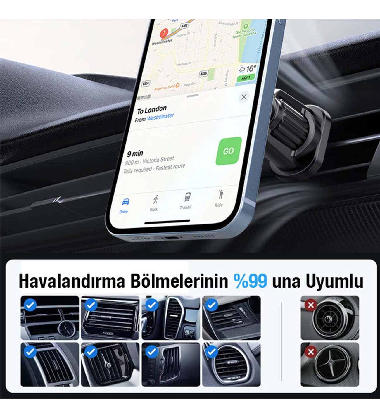 ALLY ML-223 MagSafe Araç İçi Telefon Tutucu-(5775) - Siyah