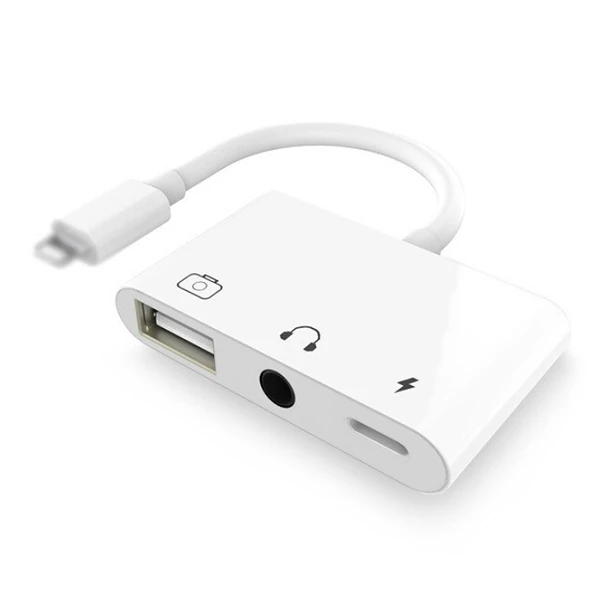 3in1 İPhone-İPAD lightning To Kulakılık ve Usb Kamera Okuyucu Otg-(5775) - Beyaz