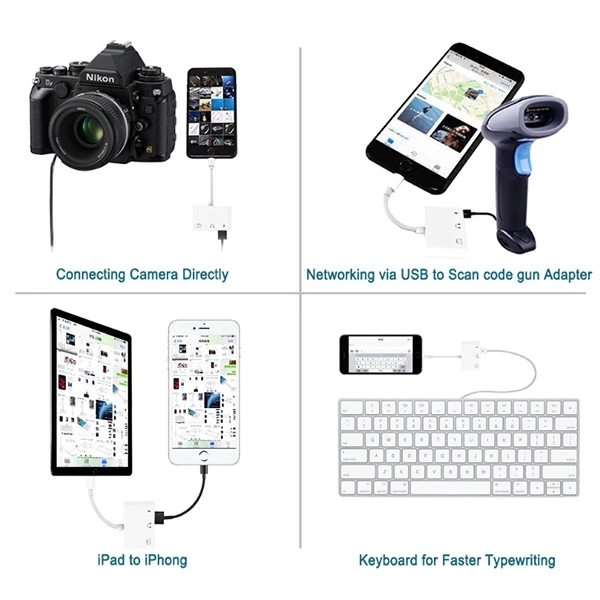 3in1 İPhone-İPAD lightning To Kulakılık ve Usb Kamera Okuyucu Otg-(5775) - Beyaz