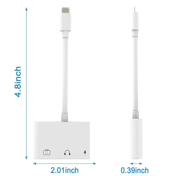 3in1 İPhone-İPAD lightning To Kulakılık ve Usb Kamera Okuyucu Otg-(5775) - Beyaz