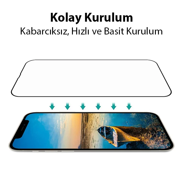 Ally iPhone 13 Mini 5.4 9D Full Tempered Cam Ekran Koruyucu-(5775) - Siyah