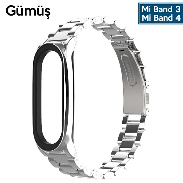 Mijobs Xiaomi Mi Band 4 Akıllı Saat 3 Bakla Çelik Kayış Kordon-(5775) - Gümüş