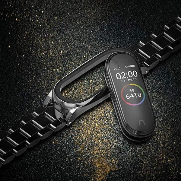 Mijobs Xiaomi Mi Band 4 Akıllı Saat 3 Bakla Çelik Kayış Kordon-(5775) - Gümüş