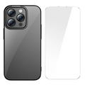 Baseus Glitter iPhone 14 Pro 6.1 Renkli Kenar Silikon Kılıf + Tempered Ekran Koruyucu Set-(5775) - Mavi