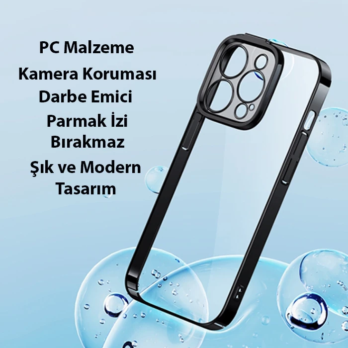 Baseus Glitter iPhone 14 Pro 6.1 Renkli Kenar Silikon Kılıf + Tempered Ekran Koruyucu Set-(5775) - Mavi