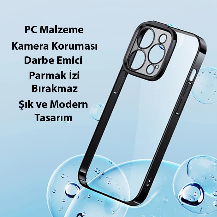 Baseus Glitter iPhone 14 Pro 6.1 Renkli Kenar Silikon Kılıf + Tempered Ekran Koruyucu Set-(5775) - Mavi