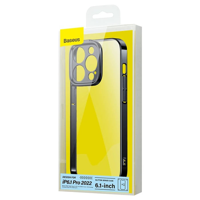 Baseus Glitter iPhone 14 Pro 6.1 Renkli Kenar Silikon Kılıf + Tempered Ekran Koruyucu Set-(5775) - Mavi