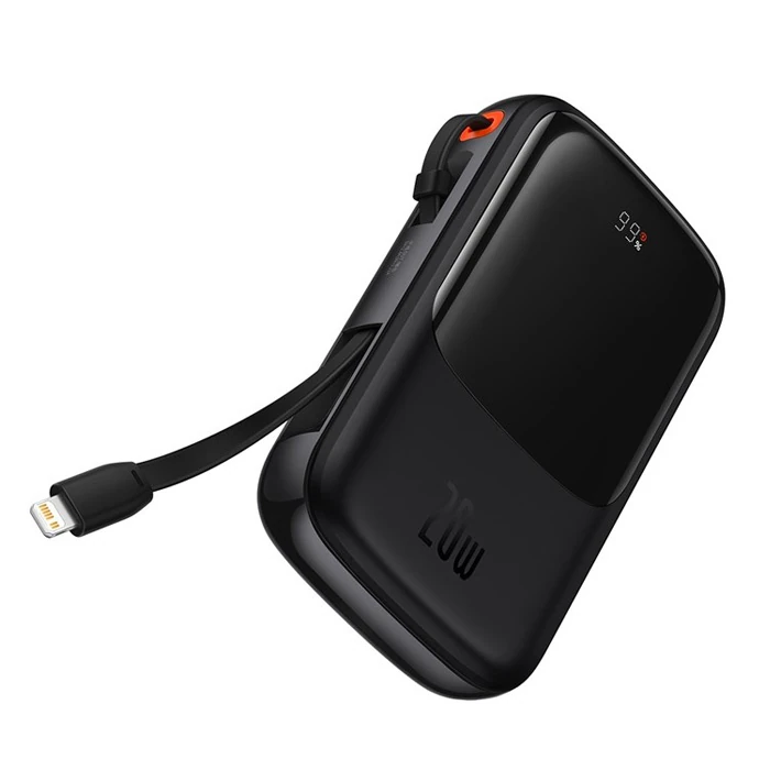 Baseus Qpow Pro Dijital Göstergeli 10000mAh 20W Hızlı Şarj Powerbank iPhone Lightning Kablolu-(5775) - Beyaz