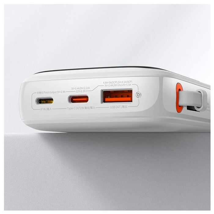 Baseus Qpow Pro Dijital Göstergeli 10000mAh 20W Hızlı Şarj Powerbank iPhone Lightning Kablolu-(5775) - Beyaz