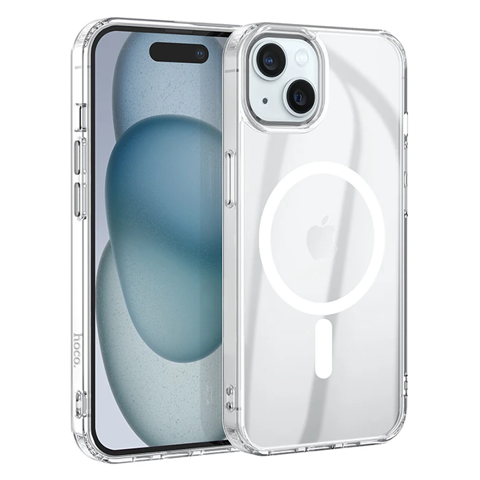 Hoco iPhone 15 Anti-Fall Darbe Önleyici Airbag Manyetik Magsafe Silikon Kılıf-(5775) - Şeffaf 2