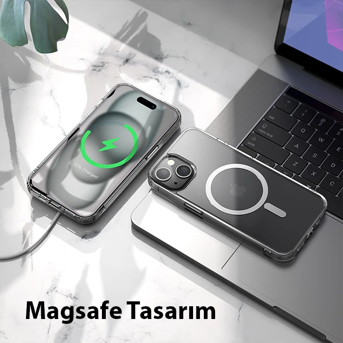 Hoco iPhone 15 Anti-Fall Darbe Önleyici Airbag Manyetik Magsafe Silikon Kılıf-(5775) - Şeffaf 2