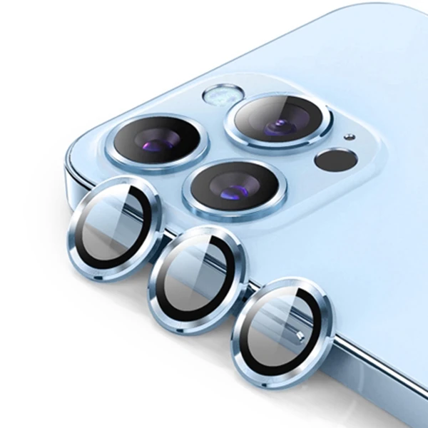 ALLY İPhone 13 Pro -13 Pro Max 3D Metal Çerçeveli Kamera Lens Koruyucu-(5775) - Yeşil