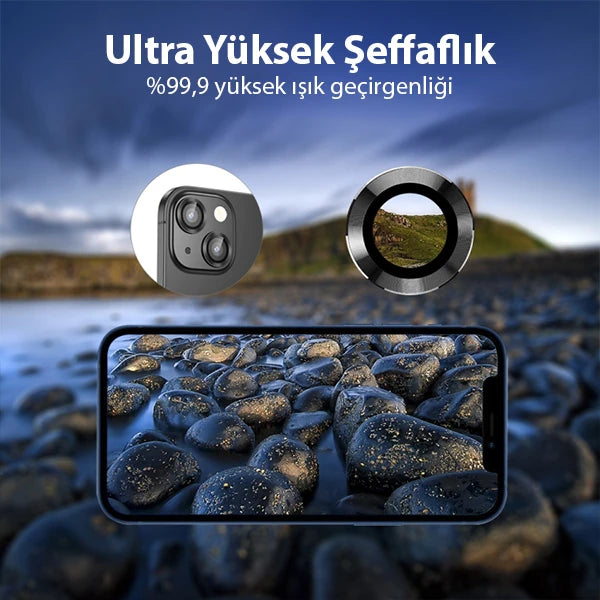ALLY İPhone 13 Pro -13 Pro Max 3D Metal Çerçeveli Kamera Lens Koruyucu-(5775) - Yeşil