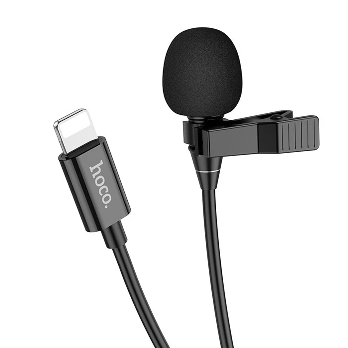 HOCO L14 iPhone Lightning Kablolu Profesyonel Yayıncı Yaka Mikrofonu 2mt-(5775) - Siyah