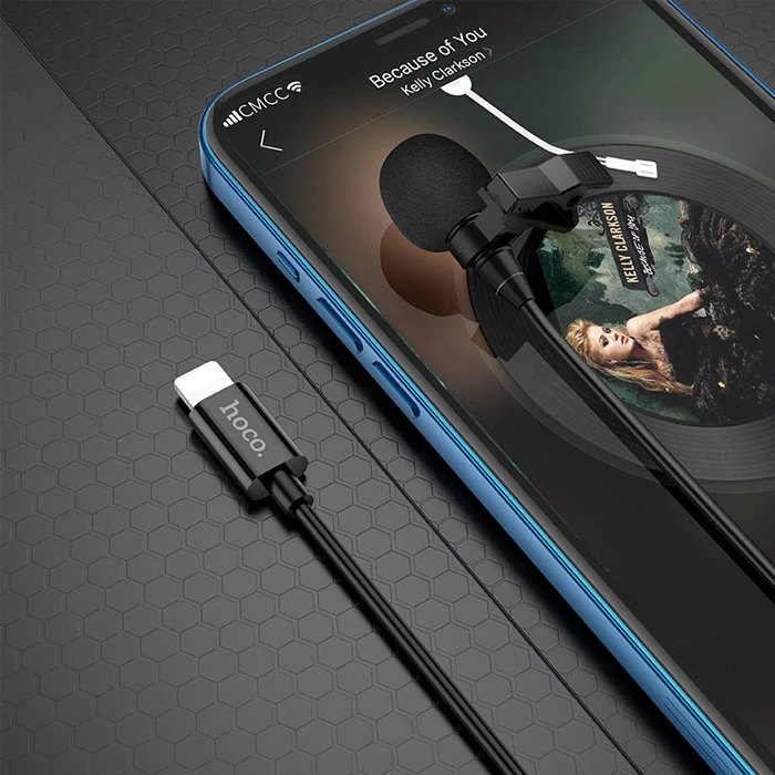 HOCO L14 iPhone Lightning Kablolu Profesyonel Yayıncı Yaka Mikrofonu 2mt-(5775) - Siyah