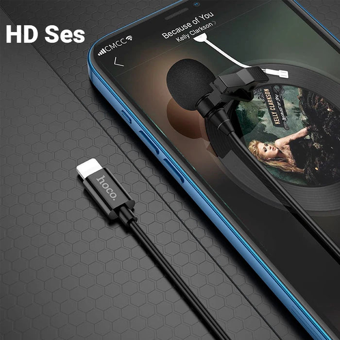 HOCO L14 iPhone Lightning Kablolu Profesyonel Yayıncı Yaka Mikrofonu 2mt-(5775) - Siyah