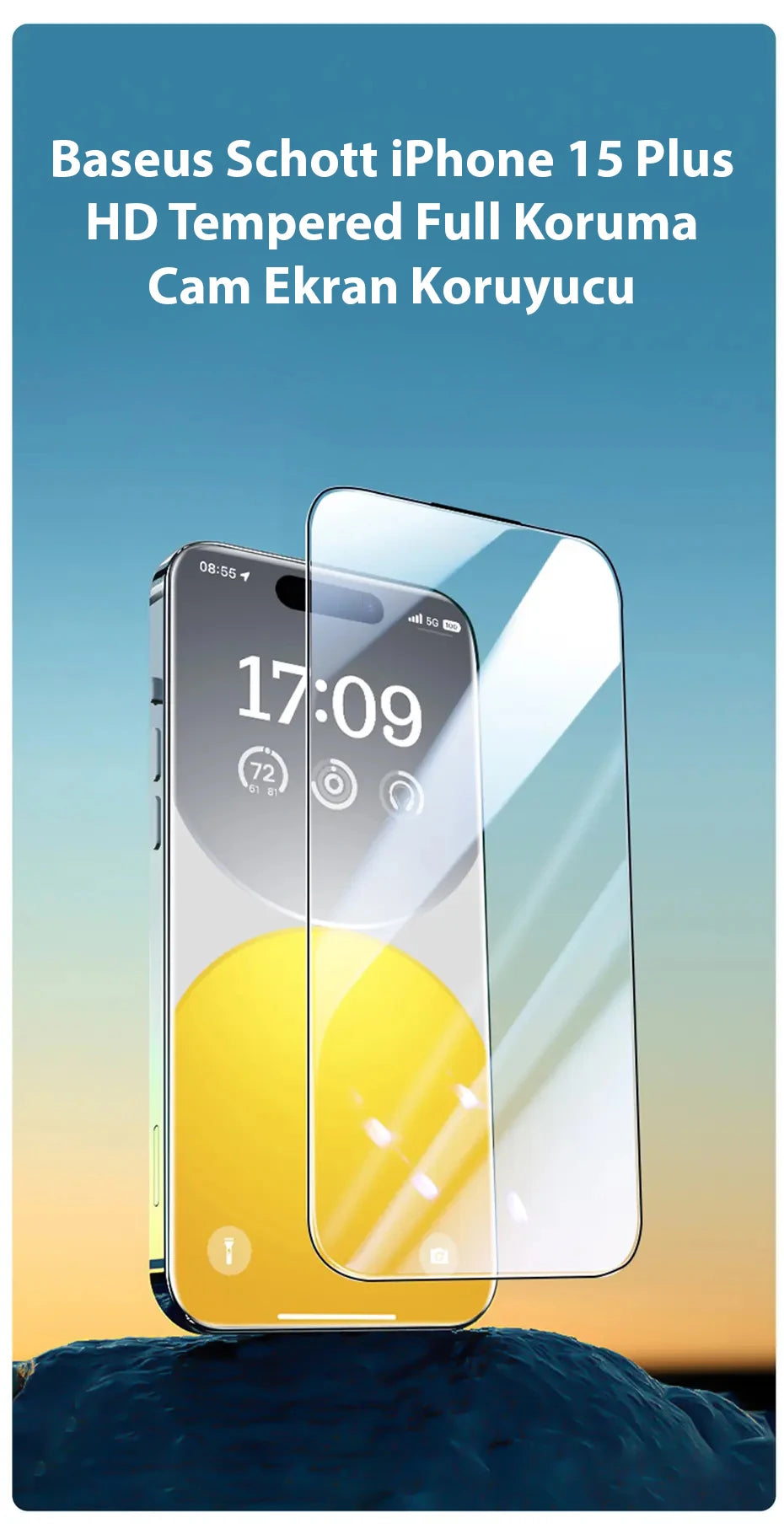 Baseus Schott iPhone 15 Plus HD Tempered Full Koruma Cam Ekran Koruyucu-(5775) - Şeffaf 2