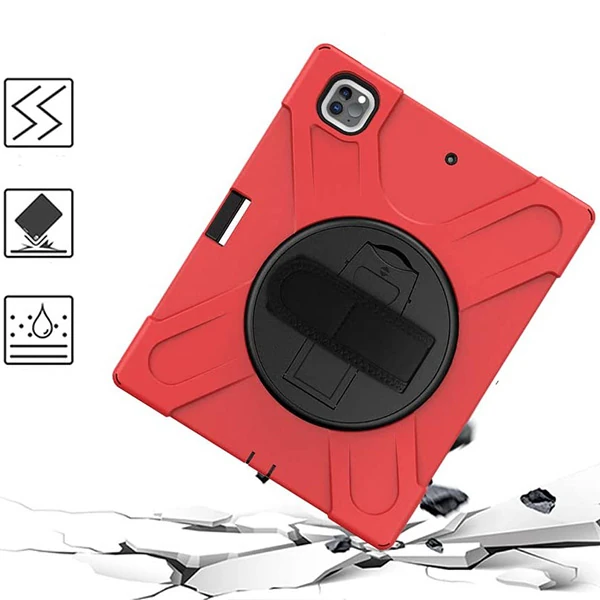 İPad Pro 12.9-inch (2021)-(2020) Kılıf Kalem Yerli 3 Katmanlı Standlı Zırh Kılıf-Shockproof-(5775) - Kırmızı