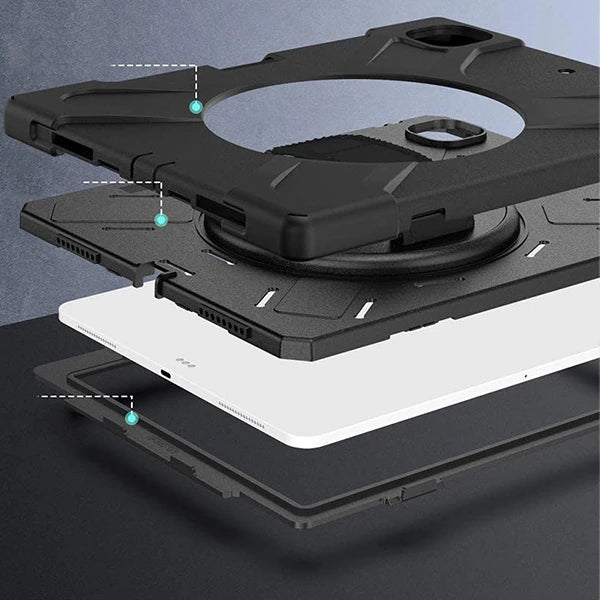 İPad Pro 12.9-inch (2021)-(2020) Kılıf Kalem Yerli 3 Katmanlı Standlı Zırh Kılıf-Shockproof-(5775) - Mavi