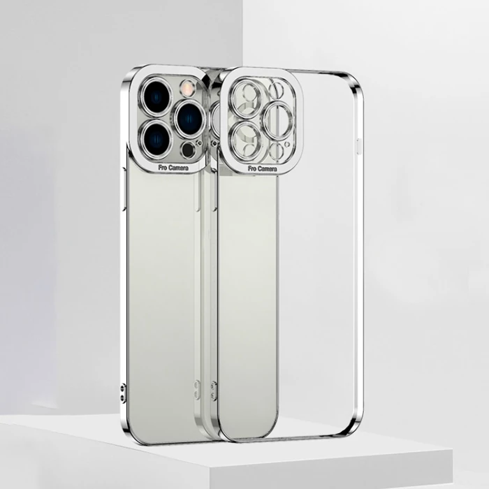 ALLY Fashion Series iPhone 12 Pro Max Kılıf Renkli Kenar Lazer Çerçeveli Silikon Kılıf-(5775) - Mavi