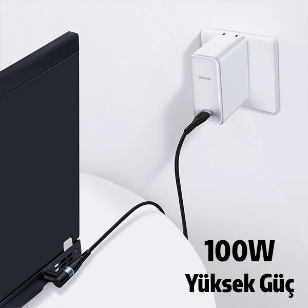 Baseus Zinc Manyetik Type-C to DC Round (79x55mm) Lenovo Laptop Şarj Kablosu 100W 2m-(5775) - Siyah