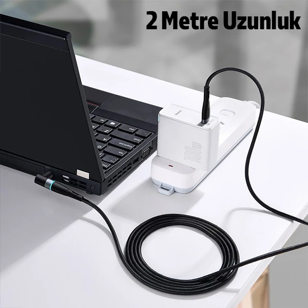 Baseus Zinc Manyetik Type-C to DC Round (79x55mm) Lenovo Laptop Şarj Kablosu 100W 2m-(5775) - Siyah