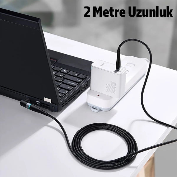 Baseus Zinc Manyetik Type-C to DC Round (79x55mm) Lenovo Laptop Şarj Kablosu 100W 2m-(5775) - Siyah