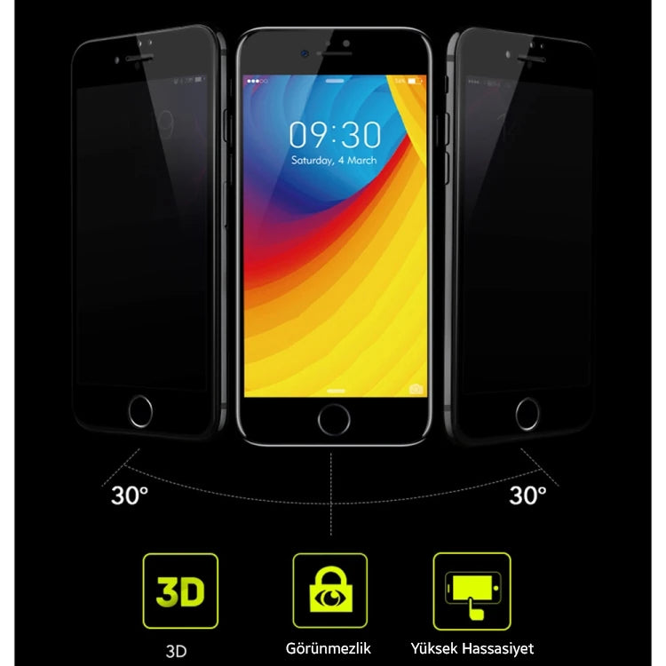 iPhone SE3-SE2 İPhone 8-7 3D Full Privacy Gizlilik Kırılmaz Cam Ekran Koruyucu-(5775) - Beyaz