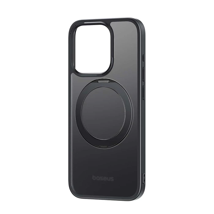 Baseus iPhone 15 Plus SkyRing Serisi Standlı Magsafe Manyetik Kılıf + Tempered Ekran Koruyucu Set-(5775) - Siyah