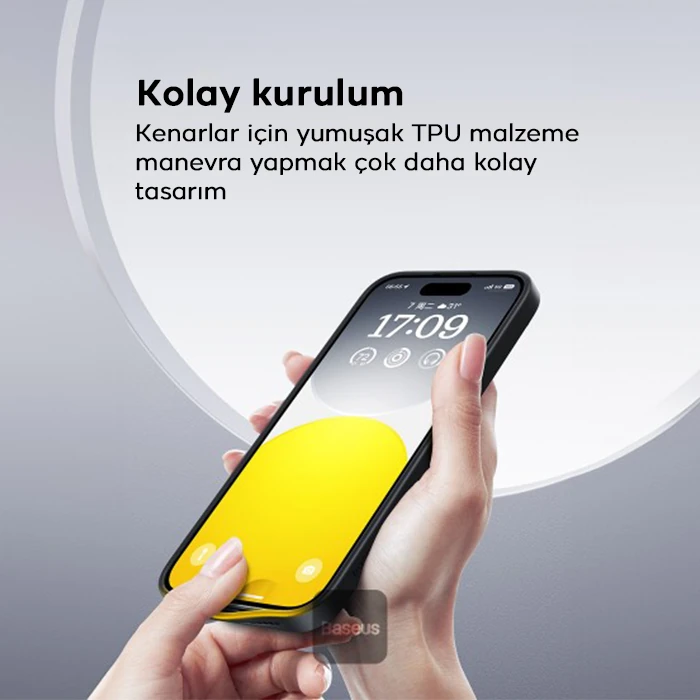 Baseus iPhone 15 Plus SkyRing Serisi Standlı Magsafe Manyetik Kılıf + Tempered Ekran Koruyucu Set-(5775) - Siyah