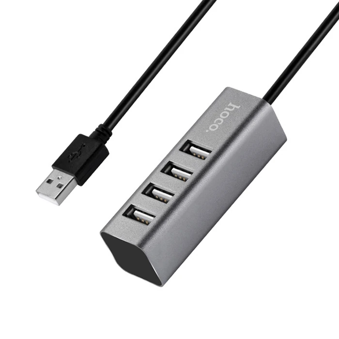 HOCO HB1 80cm Kablolu 4 Portlu USB Çoğaltıcı HUB Adaptör-(5775) - Füme