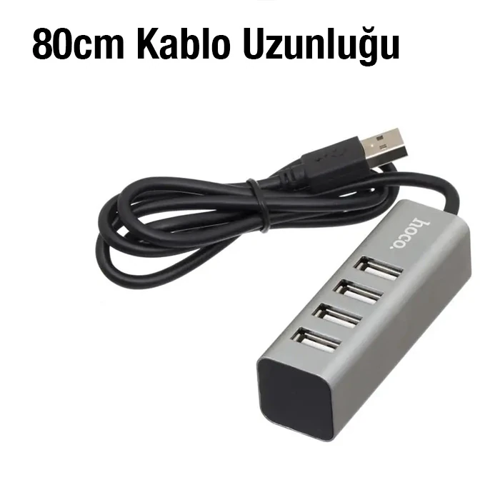 HOCO HB1 80cm Kablolu 4 Portlu USB Çoğaltıcı HUB Adaptör-(5775) - Füme