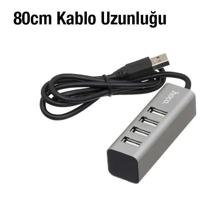 HOCO HB1 80cm Kablolu 4 Portlu USB Çoğaltıcı HUB Adaptör-(5775) - Füme